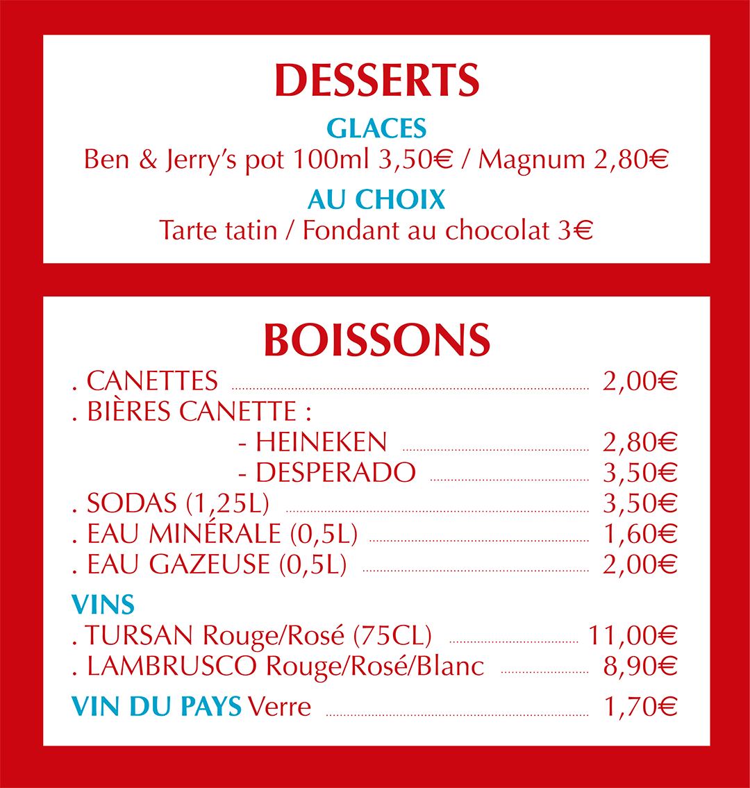 Desserts / Boissons